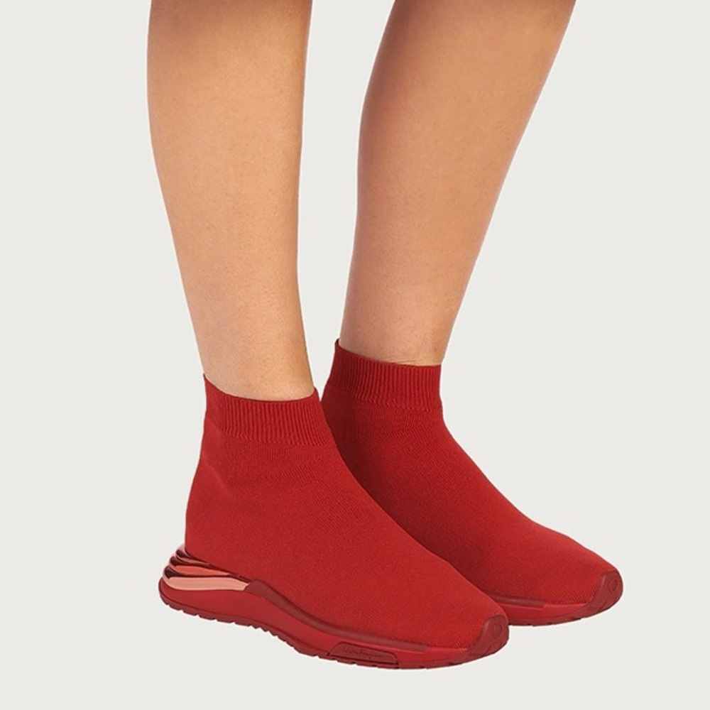 Salvatore Ferragamo Ninette Knit Sock Sneakers in Red - High Top